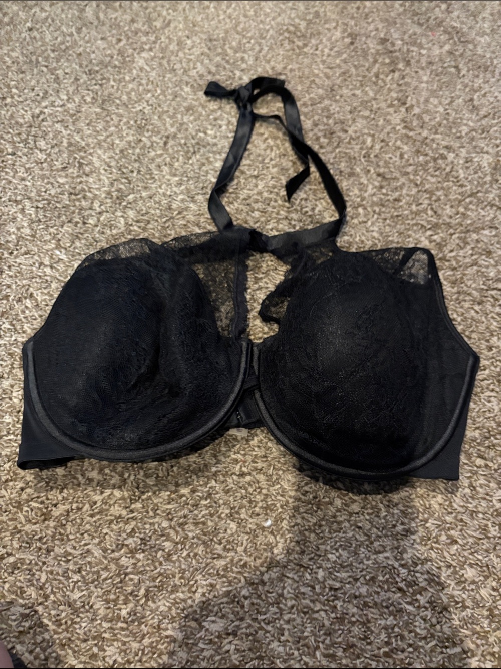 Cacique Black Lace Halter Underwire Bra